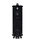 Front view of a black Eight Port DIN Rail Keystone Jack Mounting Module with grounding and snap-in clip for 35mm DIN rail.