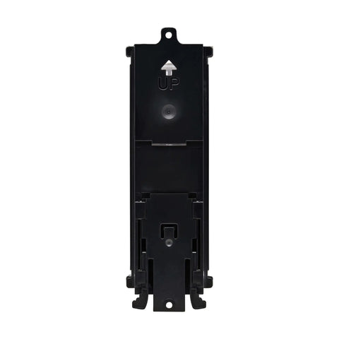 Front view of a black Eight Port DIN Rail Keystone Jack Mounting Module with grounding and snap-in clip for 35mm DIN rail.