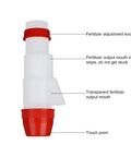 Manual Fertilizer Spreader With Bag showing adjustment knob and output mouth for farm crops and garden use.