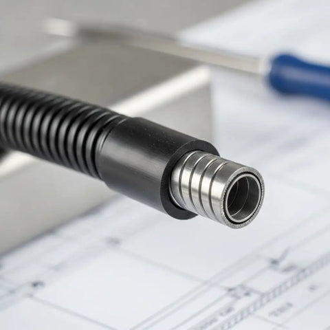 Heavy Duty Flexible Conduit With PVC Coated Galvanized Steel Core Gray Thickened 64mm 10m end view on blueprints.