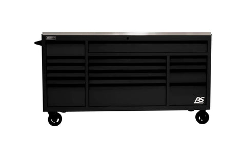 72 Inch Roller Cabinet With Stainless Steel Top RS Pro Workstation Midnight Black Heavy Duty Tool Chest On Wheels For Garage Or Workshop