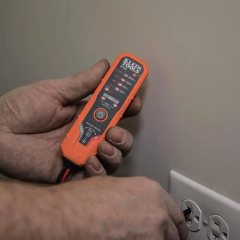Voltage Test Kit With AC DC Tester, GFCI Outlet Tester And Non Contact Test Pen in use on wall outlet