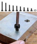 Heavy Duty Carbon Steel Hex Socket Head Cap Screws Kit 186 Piece Set With Nuts And Washers Black Finish For General Machinery And Home Repairs Q235 Level Four Point Eight Grade Tough As Nails Fasteners installed in metal block