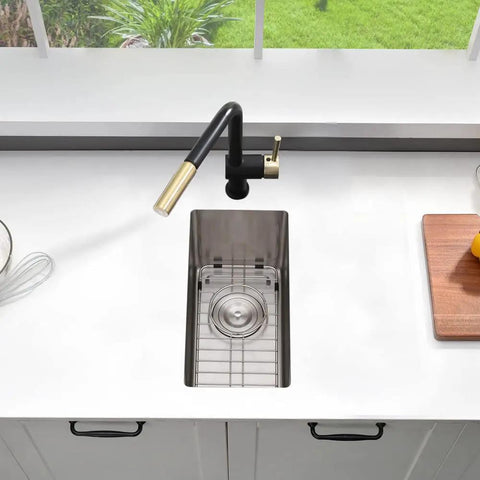 10 Inch Undermount Bar Sink Built From 16 Gauge Stainless Steel, Single Bowl Bar Prep Sink With R10 Tight Radius in kitchen