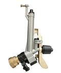 Heavy Duty 360 Degree Adjustable Irrigation Spray Gun With 1.5 Inch Interface, zinc alloy build, side view, silver yellow