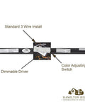Back view of Rectangular 24 Inch Thin Bar LED Vanity Light In Brushed Black For Over Mirror Bathrooms with wiring details