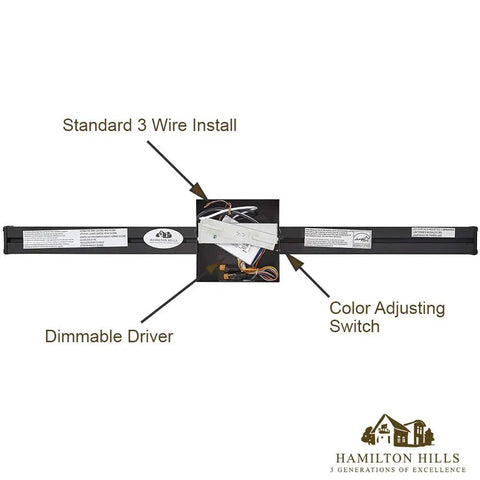 Back view of Rectangular 24 Inch Thin Bar LED Vanity Light In Brushed Black For Over Mirror Bathrooms with wiring details