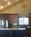 Badass Mahogany Reactive Wood Stain For Knockout Deep Warm Brown applied on wood cabinets in modern kitchen setting.