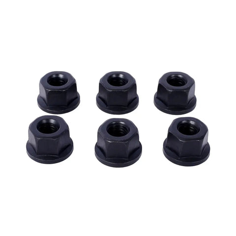 Image showing six black T-nuts from the 58 Piece T Slot Clamping Kit For Milling Machining With T Slot Cleaner And Tightening Wrench Easy To Use Hassle Free Removal Red Finish Pro Grade Durable Tool Steel Heat Treated For Long Lasting Wear Ideal For Precise Workholding On Mills.