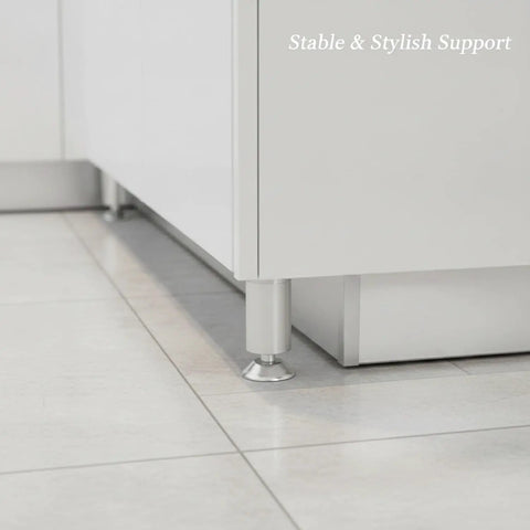 Rock Solid Adjustable Height Aluminum Cabinet Leg With Oxidized Finish for Leveling Kitchen Islands, installed under cabinet