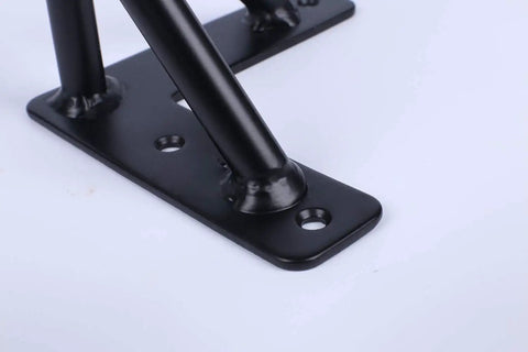 Close-up of mounting plate and rods of 26 Inch Hairpin Table Leg Set With One Half Inch Diameter Three Rods Beefy Black Furniture Feet
