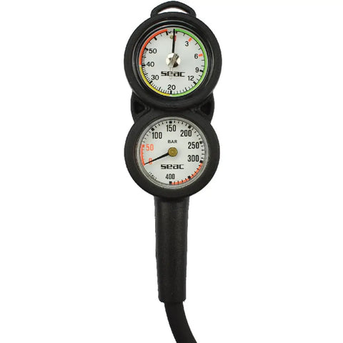 Console 2 Dive Pressure And Depth Gauge With 0 To 5000 Psi Readout, Chrome Plated Brass Case, Polycarbonate Lens, dual gauges visible