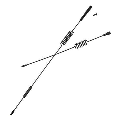 Two Piece Metal RC Antenna Set In 7.68 Inch And 11.4 Inch For Axial SCX10 90046 Traxxas TRX4 D90 D110 Tamiya CC01 1/10 RC Crawler Upgrade Realistic Antenna Simulation Decor To Give Your Rig A Badass Look displayed with screw for attachment