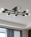 8 Light Sputnik Ceiling Light In Black Flush Mount With E26 Base, industrial vintage chandelier in a modern dining room