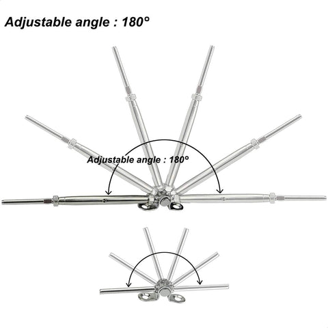 30 Pairs Steel Cable Railing Kit For One Eighth Inch Cable, Adjustable Angle Base With 180 Degree Freedom displayed in angles