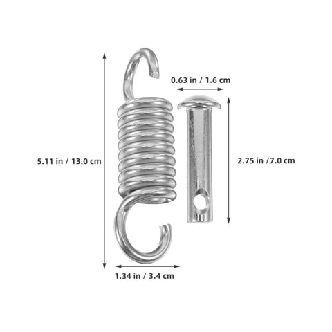 Heavy Duty Hanging Chair Spring Pin Kit With Precision Spring Steel Quick Install And Movement Reduction For Balcony Outdoor Hammocks 2 Pack Set For Smooth Swings And Long Lasting Durability. 13 cm spring hook with pin