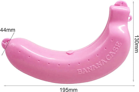 Pink reusable banana keeper guard with secure snap lid, 195mm long, prevents bruising and keeps bananas fresh.