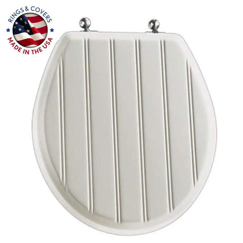 Beadboard Round Toilet Seat With Chrome Hinges In White Enamel Wood Durable One Pack Sta-Tite Fastening System