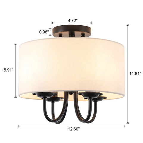 Dope Semi Flush Mount Ceiling Light Fixture With Off White Fabric Drum Shade Matte Black Canopy Sleek Modern 4 Light