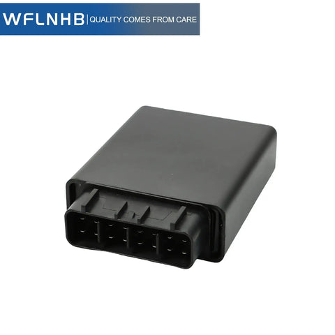 CDI Ignition Box Replacement for 650 H1 ATV 2006 2007 2008 2009 0824-038, black module with connector ports, side view