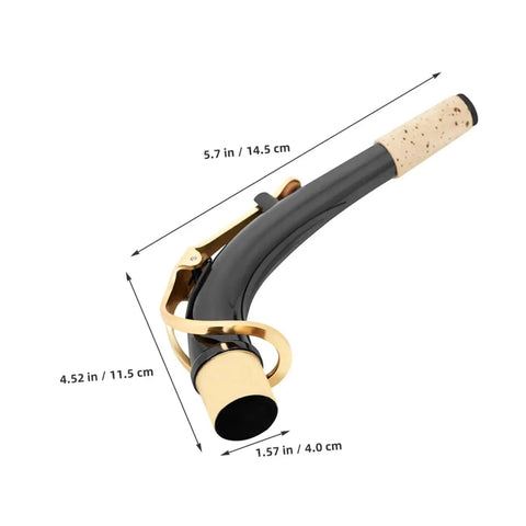 Curved Metal Neck Replacement For Alto Saxophone With Cork Sheet Black Nickel Plated Bend Neck Repair Kit dimensions view