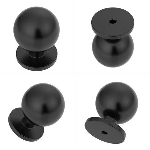 Matte Black Cabinet Knobs 10 Pack 1.2 Inch Round Drawer Knobs For Kitchen And Dresser Cabinets With Screws Included No Fuss Quick Install For Long Lasting Durability. 1.2-inch round knob shown in multiple angles