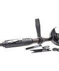 Heavy Duty Pneumatic Extended Angle Grinder With Slick Aluminum Housing And Kickback Safety Guard For Quick Cuts Deep Grinds And Smooth Polish Tasks showing robust body with handle and quick-disconnect feature.