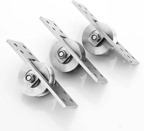 Built Tough Heavy Duty Groove Wheel Pulley For Wire Systems 304 stainless steel bearing track, industrial hardware set of three.