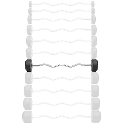 Rubber Fixed EZ Curl Barbell 70 lb pre loaded weight for strength training, 44 inch total length, 8 inch rubber ends, home gym use