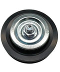 High Grade Drive Belt Idler Tensioner Pulley Compatible With Land Cruiser FZJ70 FZJ75 FZJ80 FZJ105 top view showing metal center and rubber surface.