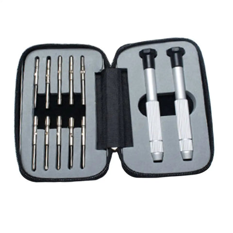 24 Piece All In One Eyeglasses Repair Kit With Sunglasses Screwdriver Set in black case, showing tools neatly arranged for quick repairs