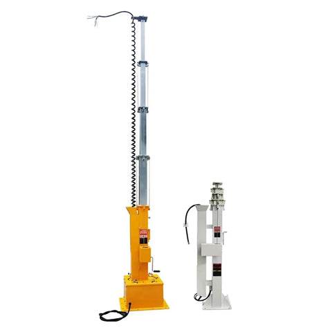Rock Solid Telescopic Antenna Mast And Heavy Duty Light Lifting Pole featuring smooth glide manual extension in yellow and white aluminum finish.