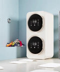 Apartment Ready Mini Washer And Dryer Combo delivering no sweat cleaning through intuitive touchscreen interface in a stylish bathroom.
