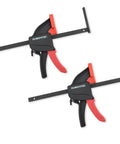 POWERTEC two-pack tracksaw track clamps, 8-3/4 in, quick-release, black with red handles