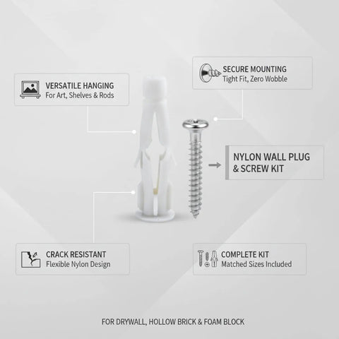 Heavy Duty Nylon Wall Plug And Screw Kit For Drywall showcasing expanding anchors for secure mounting.
