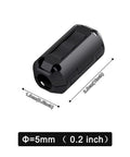 Product image of 12 Pack RFI EMI Noise Suppressor Cable Clips With Clip On Ferrite Ring Core Filters For 5mm Cables Black Boost Your Signal Clarity Cut Interference Faster Data Transmission Durable Plastic Housing, showing single clip with measurements.