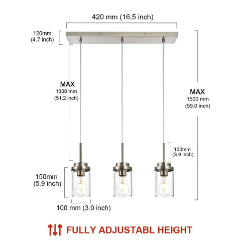 Black Island Pendant Lighting 5 Light Farmhouse Rectangle Linear Chandeliers dimensions with adjustable height and glass shades.