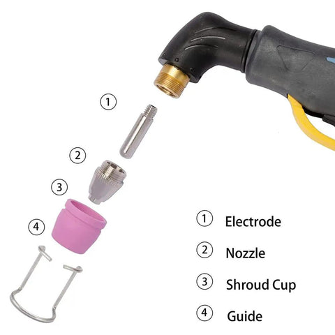 Premium Ag60 G55 Wsd60 Plasma Cutting Torch Tip Nozzles Consumables Kit with parts like nozzle and electrode for precision cutting.