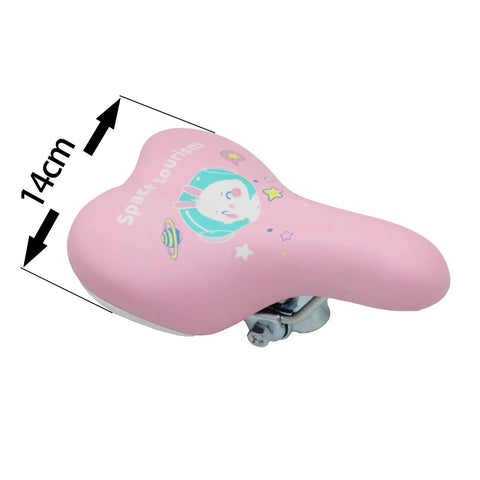 Side view of Cute Rabbit Design Kids Bike Seat With Foam Padding for 12 to 20 inches bicycles, pink with rabbit illustration