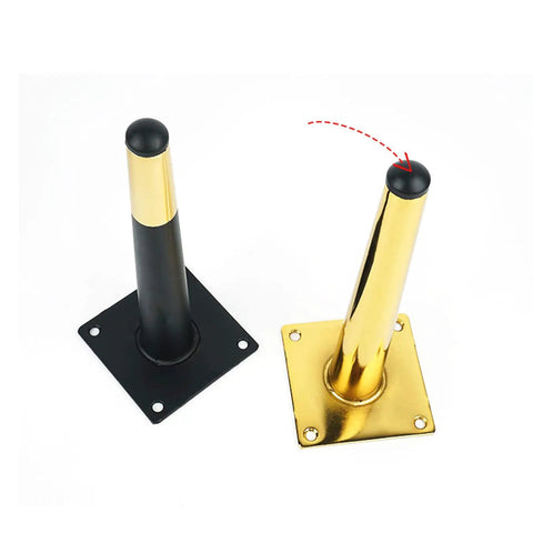 Hella Durable Solid Iron Furniture Legs 4 Pack Cone Table Feet With Wide Base Mounting Hardware showing black and gold finishes.