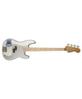 Steve Harris Precision Bass In Olympic White With Maple Fingerboard, Signature Style High Mass Bridge For Tight Punchy Tone, Seymour Duncan Split P Pickup For Hum-Free Output, Soccer Logo Graphic And Side Paint, Modern C Neck For Hours Of Comfort. Olympic White Precision Bass with maple fingerboard and split P pickup