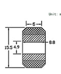 Technical diagram of a 10 Pack POM Small V Shape Pulley Wheel with 5mm Bore Double Bearing for 3D Printers and CNC Machines, 15.3mm Outer Diameter
