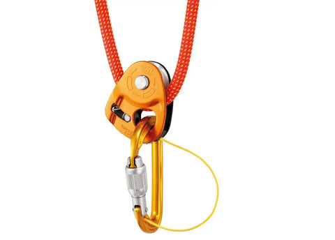 Sm'D Carabiner With TRIACT-LOCK, Lightweight D-Shape Climbing Biner In Bright Yellow, attached with red climbing rope