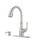 Vosa Kitchen Faucet With Pull Down Sprayer And Soap Dispenser, Single Handle, High Arc, Spot Defense Stainless Steel Finish