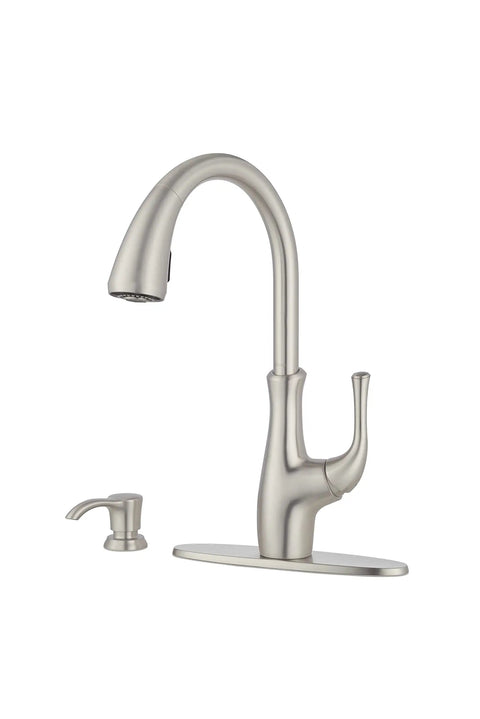 Vosa Kitchen Faucet With Pull Down Sprayer And Soap Dispenser, Single Handle, High Arc, Spot Defense Stainless Steel Finish