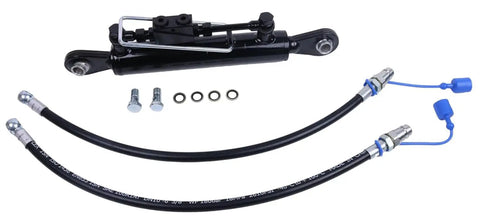 Heavy Duty Hydraulic Top Link Cat 1-1 With Locking Block for Tractors and Excavators, includes hoses and fittings.