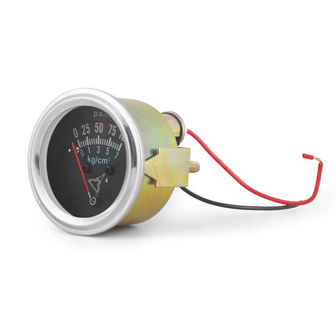 52mm mechanical oil pressure gauge kit with chrome bezel, black dial, 0-100 psi, red/black wires
