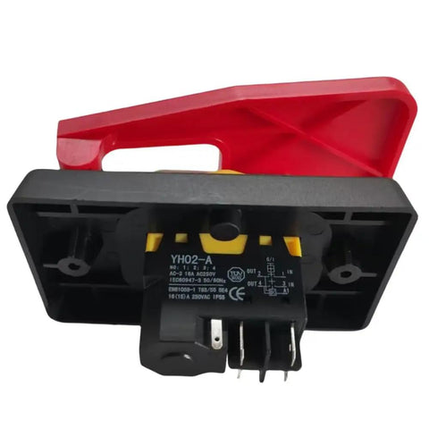 Back view of Red Cover Emergency Stop Push Button Switch 16A With Power Off And Undervoltage Protection, Electromagnetic Start, Four Pins