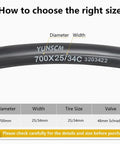 Diagram showing how to choose the right size for Two Pack Beefy Heavy Duty 700C Bike Inner Tubes With Schrader Valve Compatible With 700x25C 700x26C 700x28C 700x32C 700x34C Tires AV48 Construction Optimal Replacement Tubes For Road And Urban City Biking.