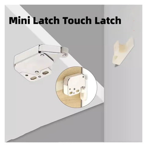Cool Push To Open Touch Latches Make Handleless Cupboards A Breeze. Close-up view of mini touch latch with spring mechanism.